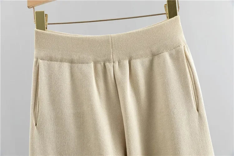 Knit Sweater 3 Piece Set Women Knitted Vest Cardigan Pencil Pants Suit Matching Sets Print Single Breasted Coat Knit Outfits