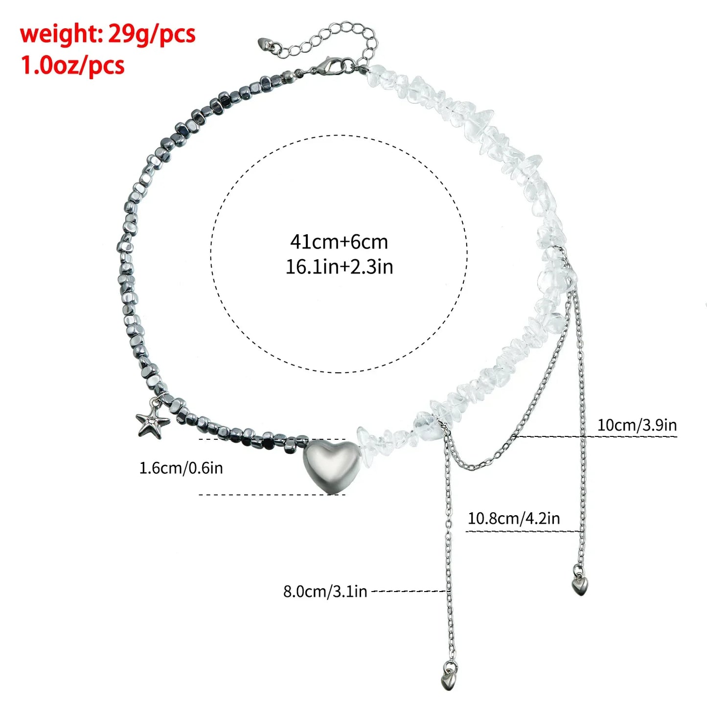 Layered Necklaces Heart Pendant Chain Jewellery Women Y2k Choker Glass Neck Collier Colar Feminino Cadenas Para Mujer for Girls