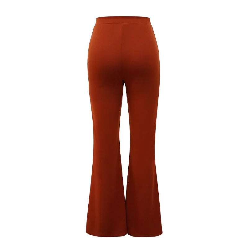 Women's Slim Bell-Bottoms Trousers Trendy Spring Autumn Pants Office Lady Solid Color Flared Trousers