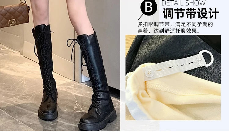 Irregular Bottoms PU Skirts for Maternity Autumn Winter Elastic Waist belly Pencil Clothes for Pregnant Women Youth Pregnancy