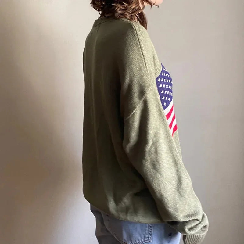 American Knitwear Women's Spring Autumn European and American Casual Loose Round Neck Long Sleeve Sweater Trendy Brand Wholesale