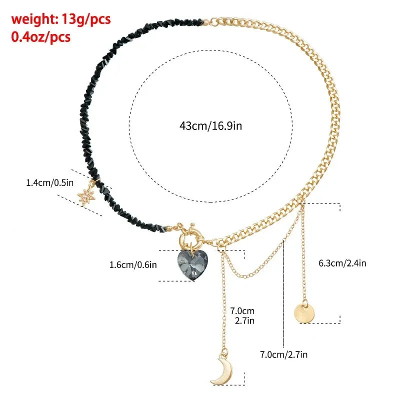 Layered Necklaces Heart Pendant Chain Jewellery Women Y2k Choker Glass Neck Collier Colar Feminino Cadenas Para Mujer for Girls