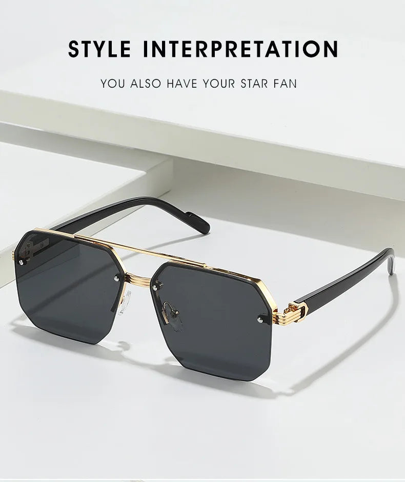Men's Metal Sunglasses Square Half Frame Rice Nails Casual Trend Personality Retro Fashion Outdoor Sports Eyeglasses