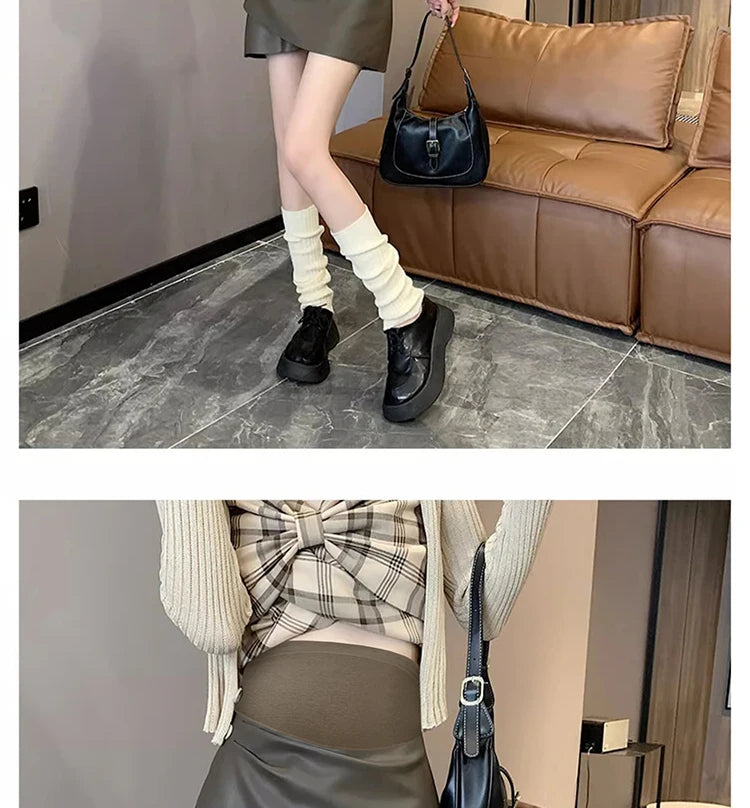 Irregular Bottoms PU Skirts for Maternity Autumn Winter Elastic Waist belly Pencil Clothes for Pregnant Women Youth Pregnancy