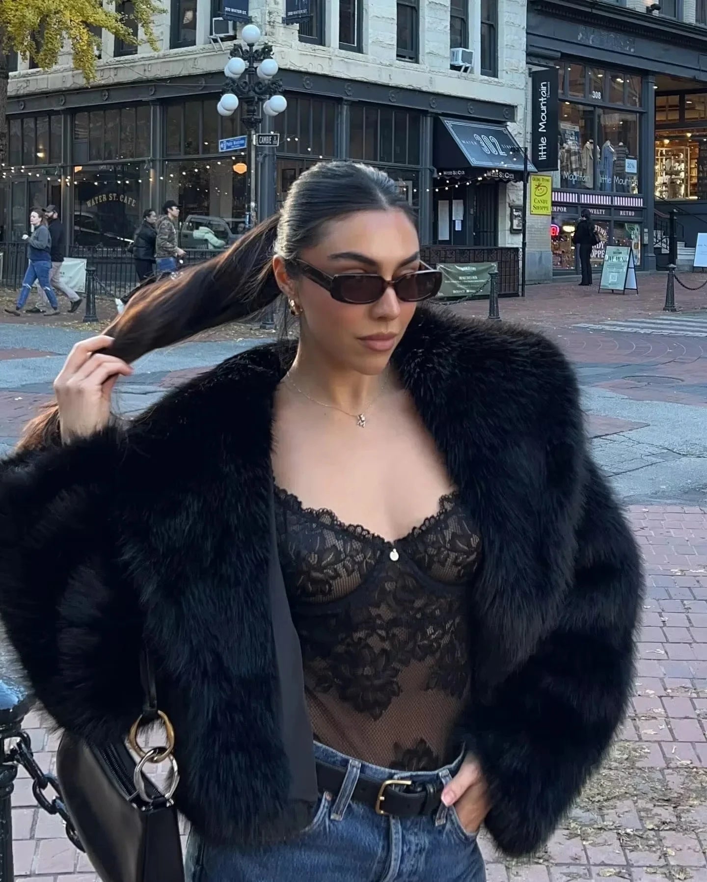 MUJER Black Faux Fur Coat for Women Autumn Winter Plush Coats and Jackets Streetwear Outerwears Long Sleeve Warm Womens Coats