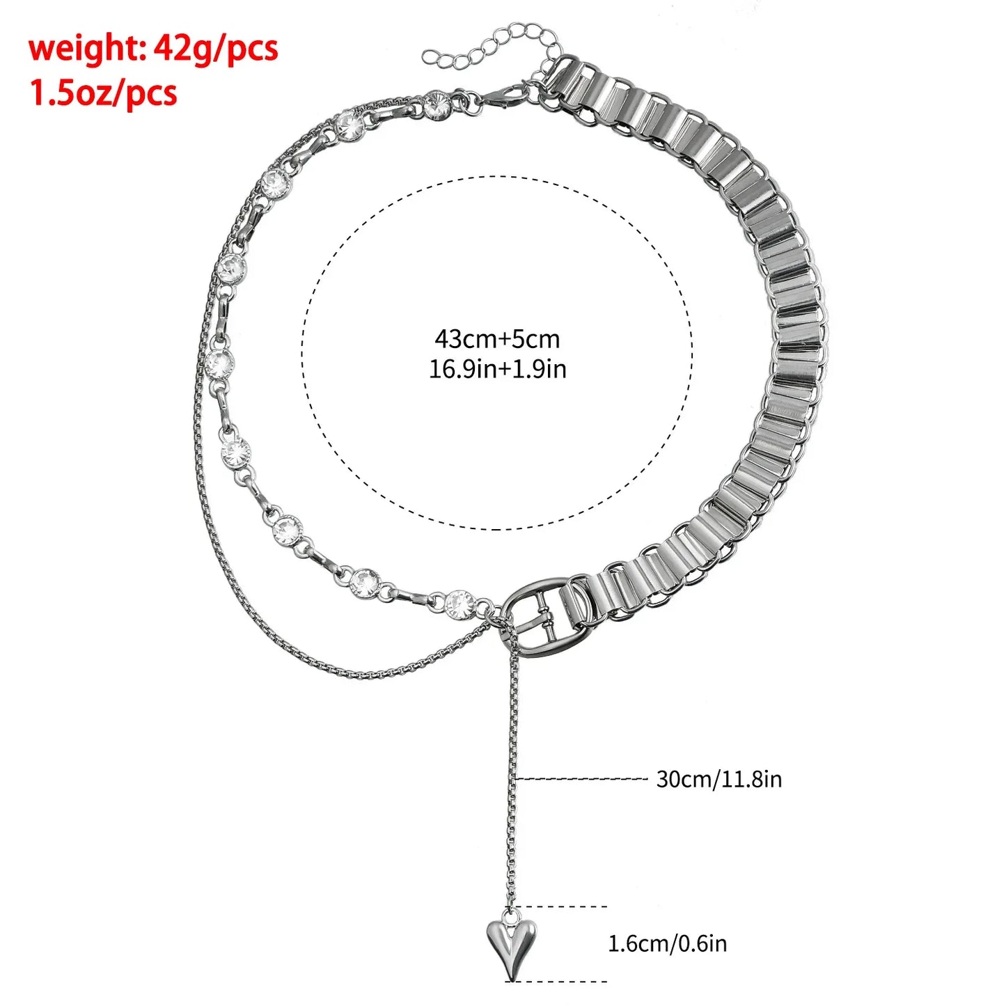 Layered Necklaces Heart Pendant Chain Jewellery Women Y2k Choker Glass Neck Collier Colar Feminino Cadenas Para Mujer for Girls