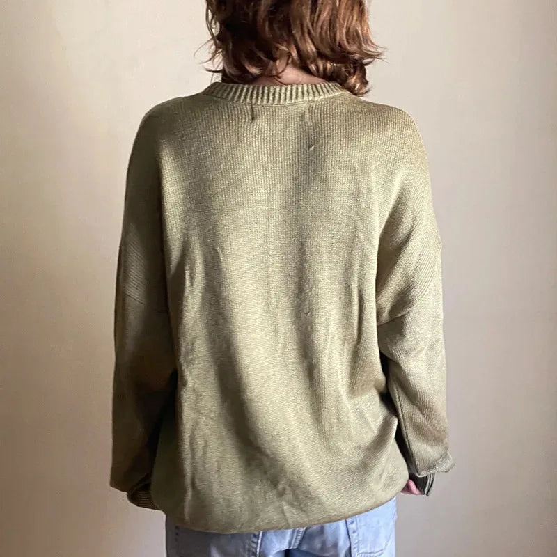 American Knitwear Women's Spring Autumn European and American Casual Loose Round Neck Long Sleeve Sweater Trendy Brand Wholesale