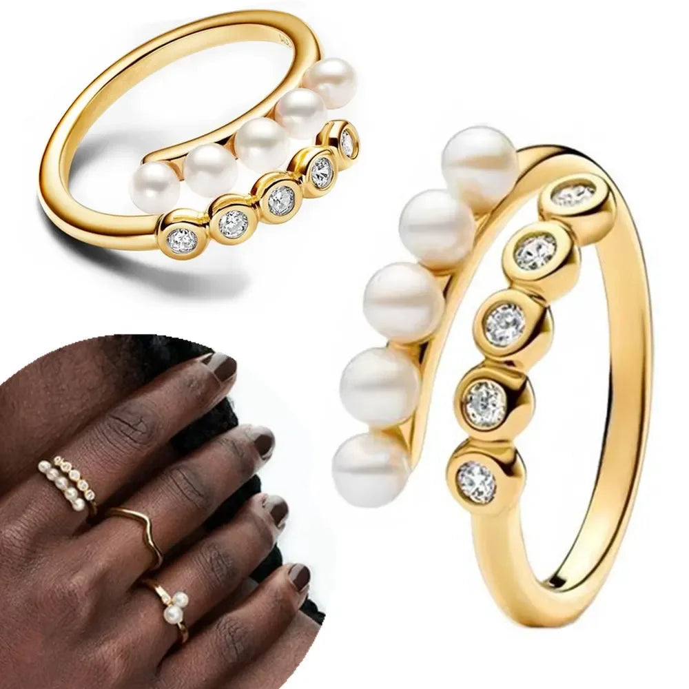 Sterling Silver 925 Gold Treated Freshwater Pearl Collection Earrings Necklace Rings for Women Fine Jewelry Gifts