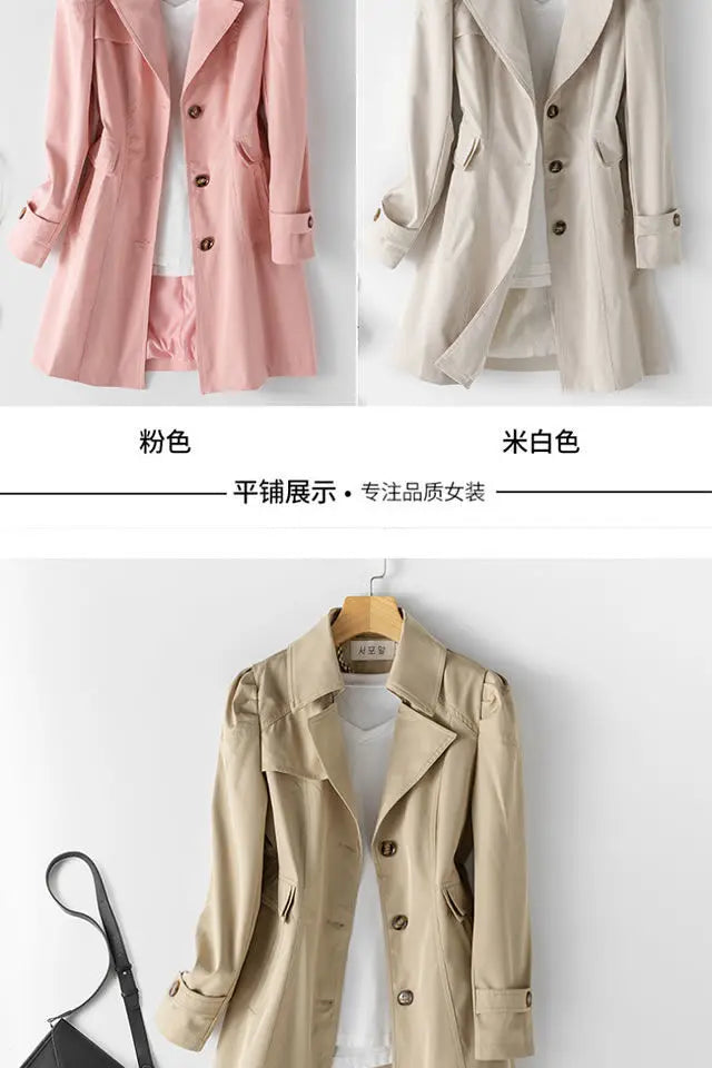Trench Coat for Women 2025 Autumn Winter New Slim Women's Clothing Korean Double-breasted Small Mid-length Jacket