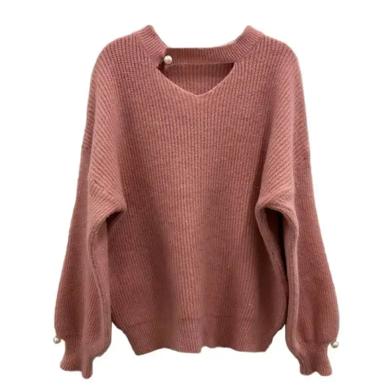 Knit Tops for Woman Red V-neck Women's Sweater Pullovers Crochet Cold Winter Y2k Fashion Korea Vintage New in Warm Knitwear 90s