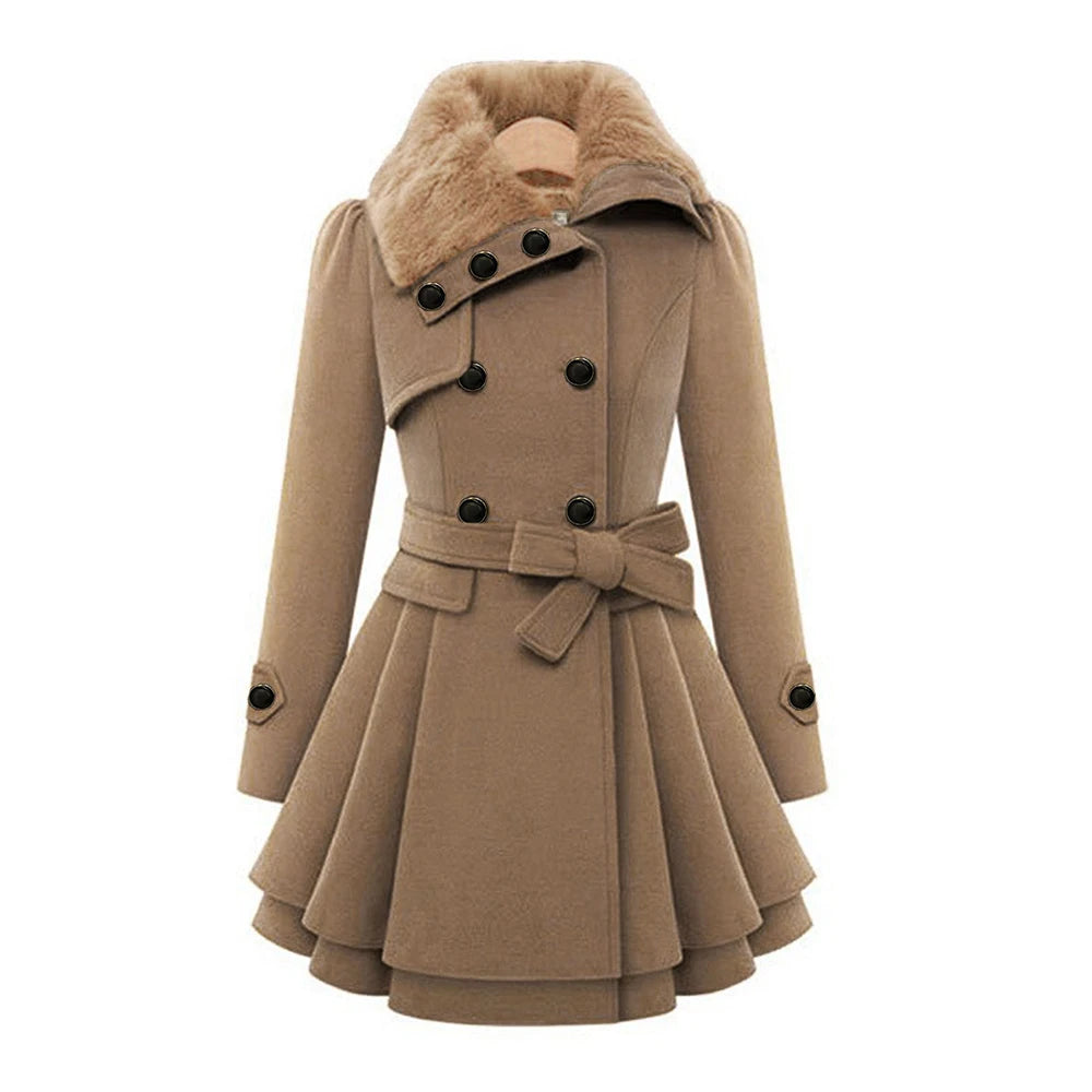 Women's Trench Coats 2025 Winter Essential Solid Color Notched Lapel Mid-Length Open Front Long Sleeve Double-Breasted Coats