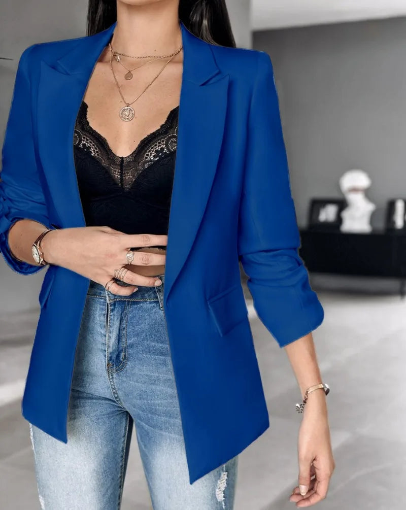 Denim Jacket for Women Autumn Winter Long Sleeves Turn Down Collar Thin Outwear Suit Tops Slim Womens Commuting Vest Jacket