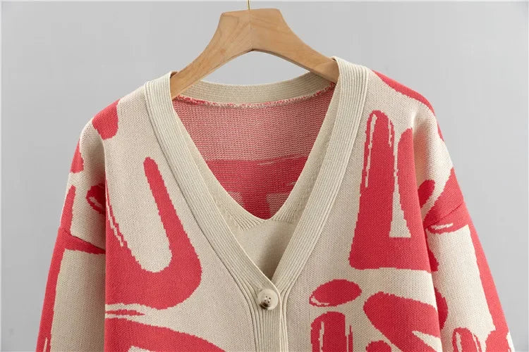 Knit Sweater 3 Piece Set Women Knitted Vest Cardigan Pencil Pants Suit Matching Sets Print Single Breasted Coat Knit Outfits