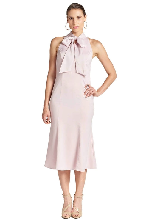 Eloise Dress - Stretch satin midi mermaid dress with neck tie rose